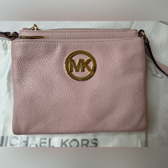 NWOT Michael Kors Double Zip Pink Leather Crossbody - Picture 6 of 17